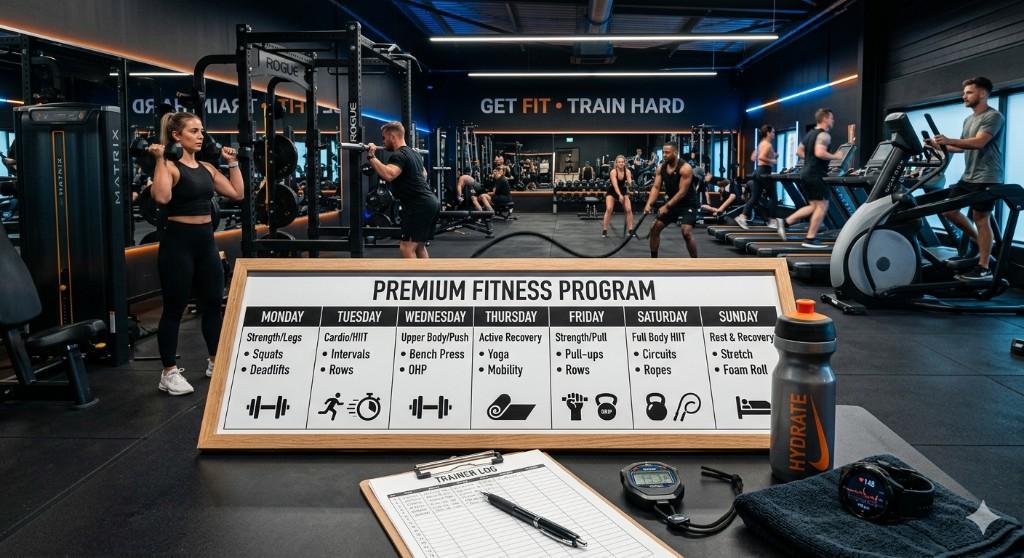 Program and coaching interface on a display in a training environment